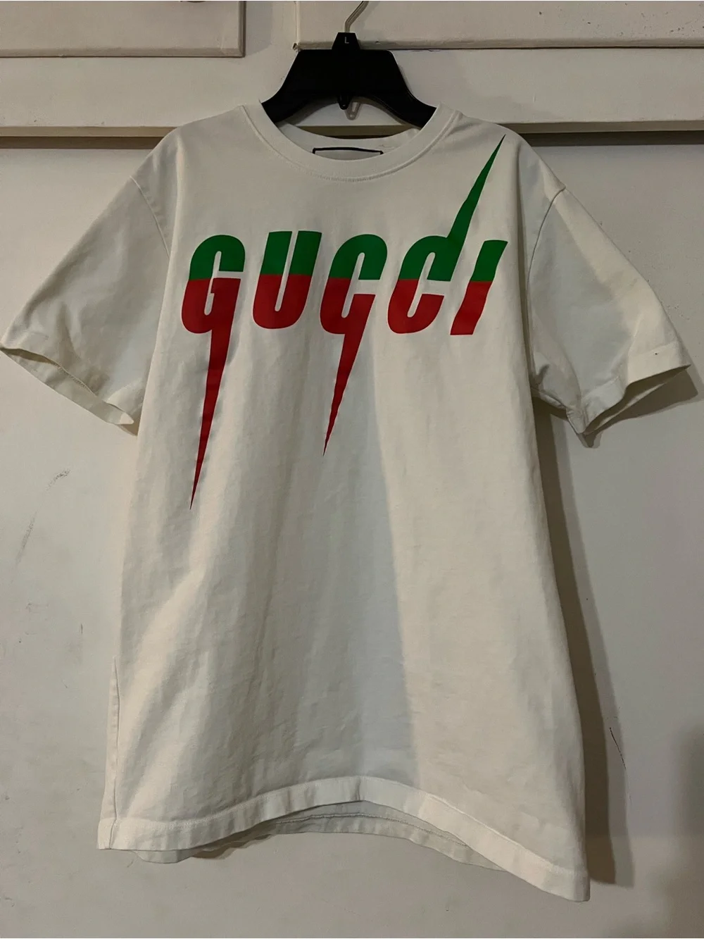 Gucci Cream Tee with Red and Green Graphic Logo